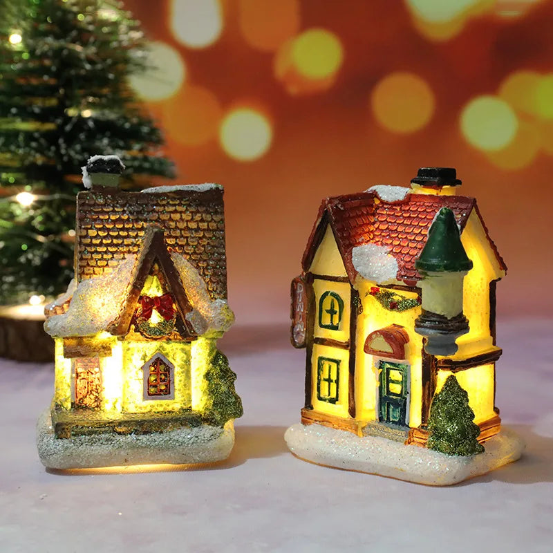 Christmas Led Light House Christmas Tree Ornaments LED Resin Small Village House Xmas Glow Decor Gift Happy New Year Decors DC05