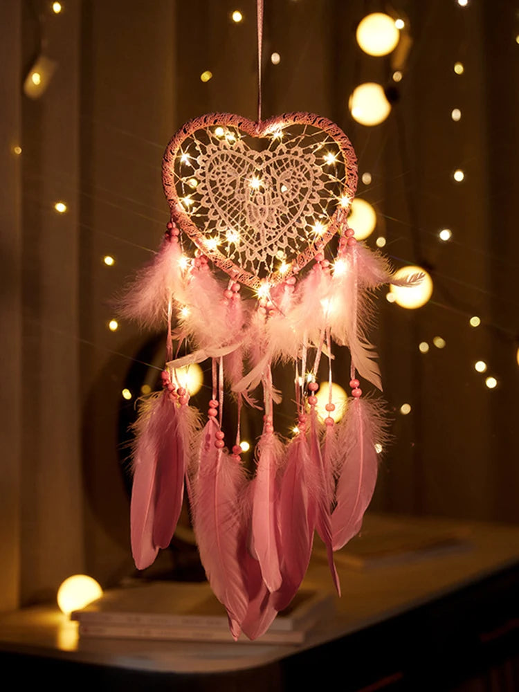 Love heart shaped feather dream catcher