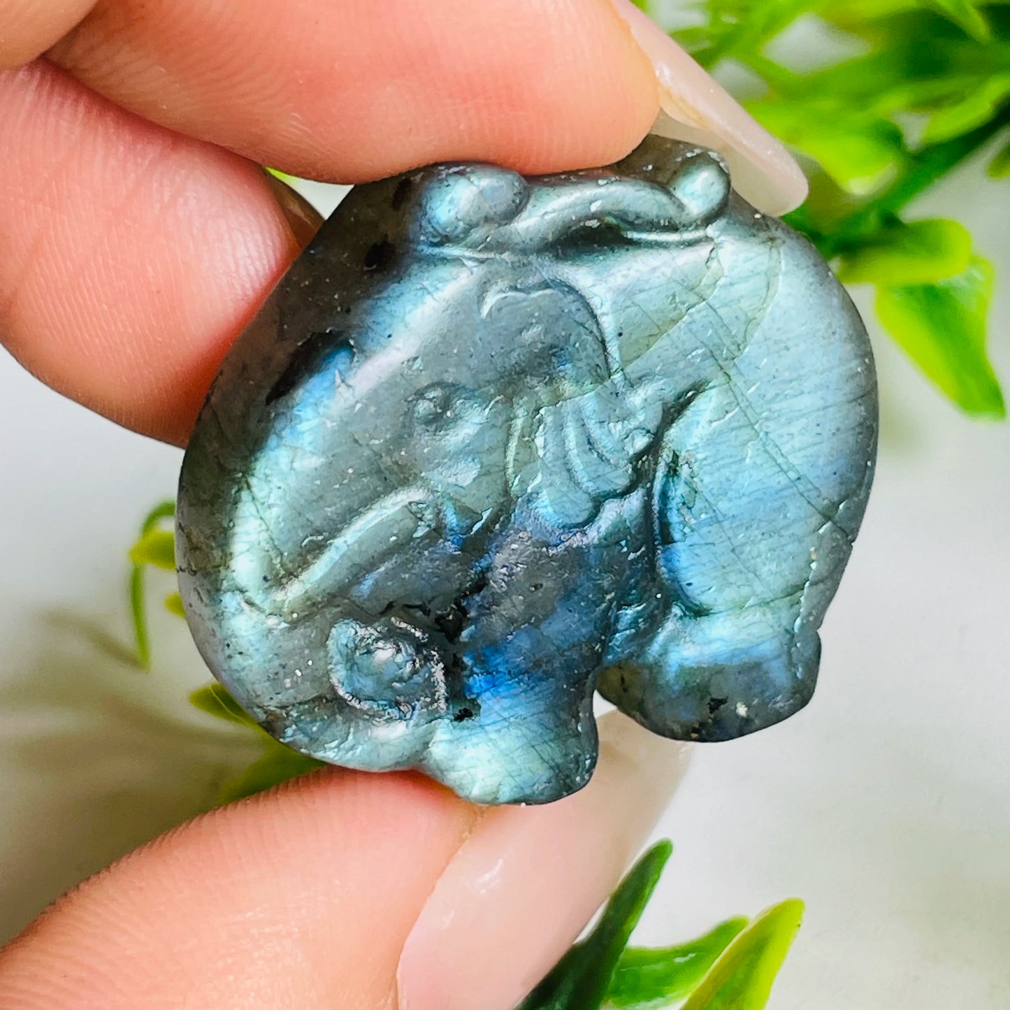 Labradorite elephant carving – symbol of strength & wisdom