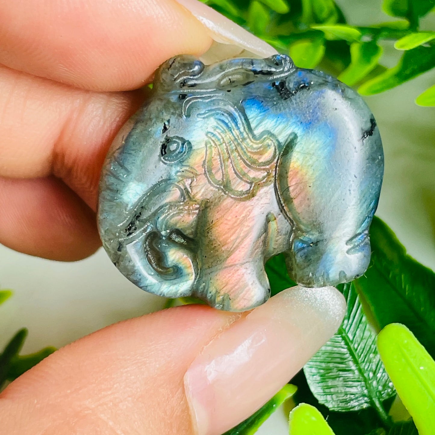 Labradorite elephant carving – symbol of strength & wisdom