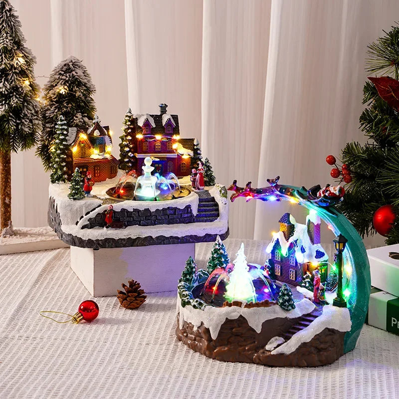 Christmas themed sparkling fountain house with lights