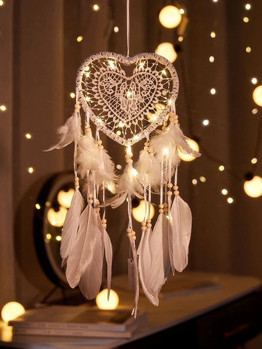 Love heart shaped feather dream catcher